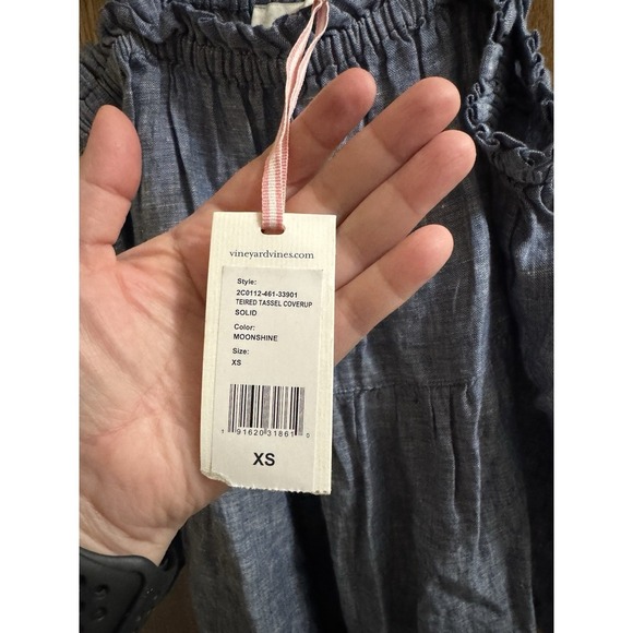 Vineyard Vines Womens Linen Chambray Tiered Tassel Dress/Coverup Size XS Carbon - Picture 3 of 10